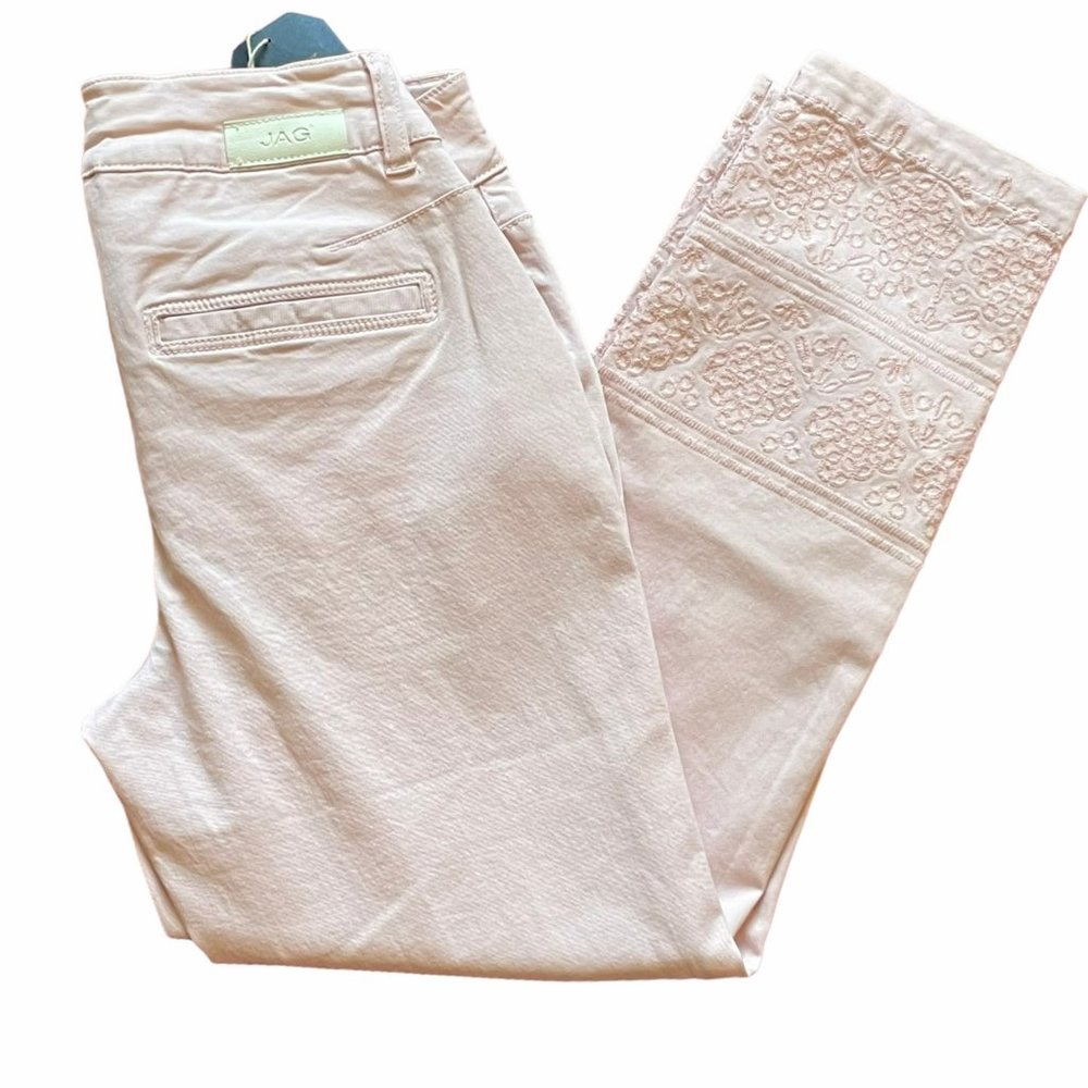 JAG Jeans Pink Floral Embroidered Cropped Jeans